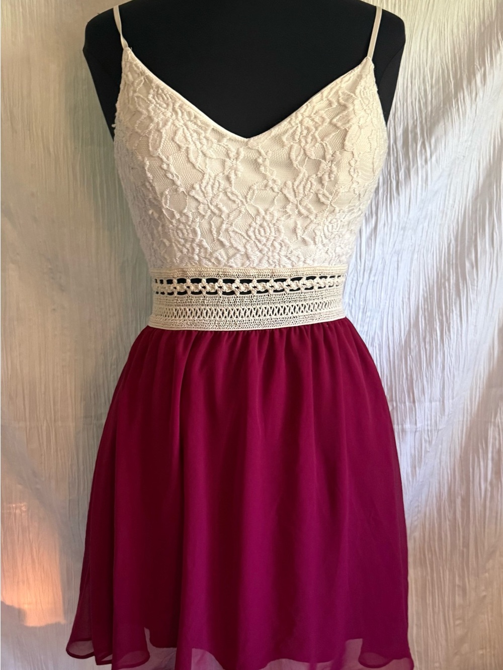Rue21 Ivory Lace Bodice with Raspberry Skirt Mini Dress